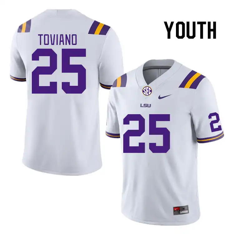 Youth LSU Tigers Javien Toviano #25 White NCAA Football Jersey